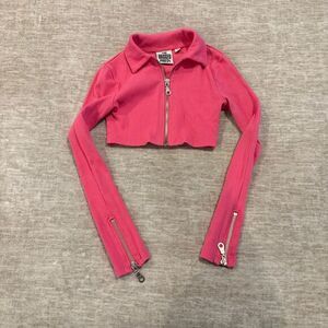 The Ragged Priest Hot Pink‎ Cropped Zip Up Jacket with Extra Long Sleeves Size 8